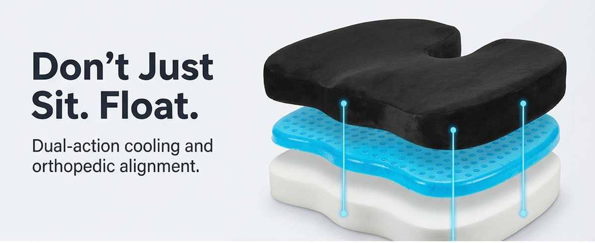 Coccyx Orthopedic Gel Enhanced Comfort Foam - Sciatica Relief - Seat Cushion - view 17