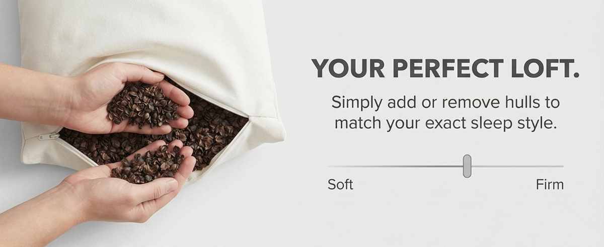 Organic Buckwheat Hull Bed Pillow - Stress And Neck Tension Relief - Bed Pillow, Cream - view 31