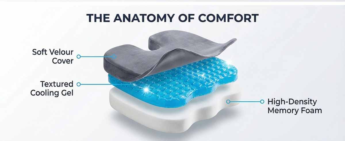 Coccyx Orthopedic Gel Enhanced Comfort Foam - Sciatica Relief - Seat Cushion - view 22