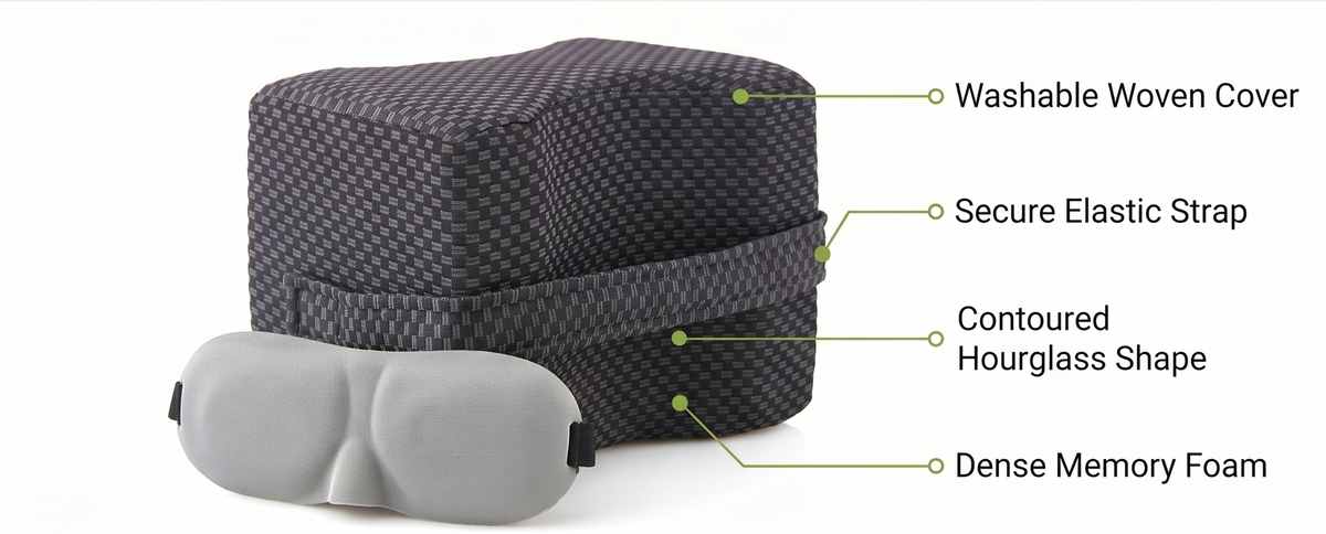 Leg and Knee Spacer Memory Foam Pillow W/Strap + Eye Mask - view 11
