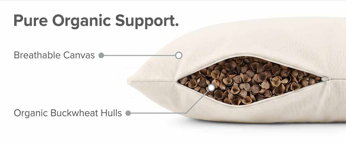 Organic Buckwheat Hull Bed Pillow - Stress And Neck Tension Relief - Bed Pillow, Cream - view 33