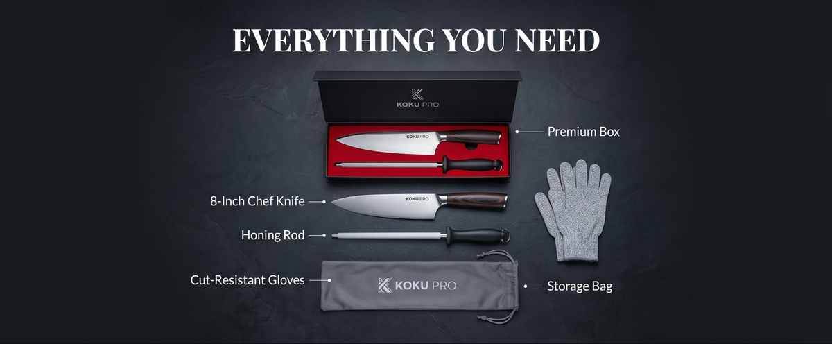 Koku Pro Japanese Knife - Pro 8" Sharp Chef Knife - Kevlar Gloves - Knife Set - view 12