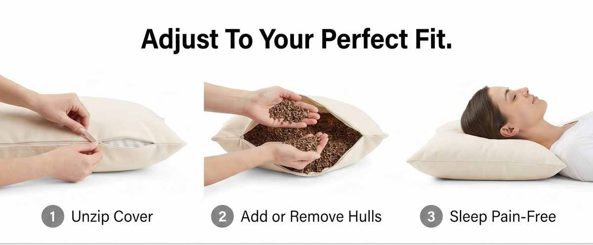 Organic Buckwheat Hull Bed Pillow - Stress And Neck Tension Relief - Bed Pillow, Cream - view 36