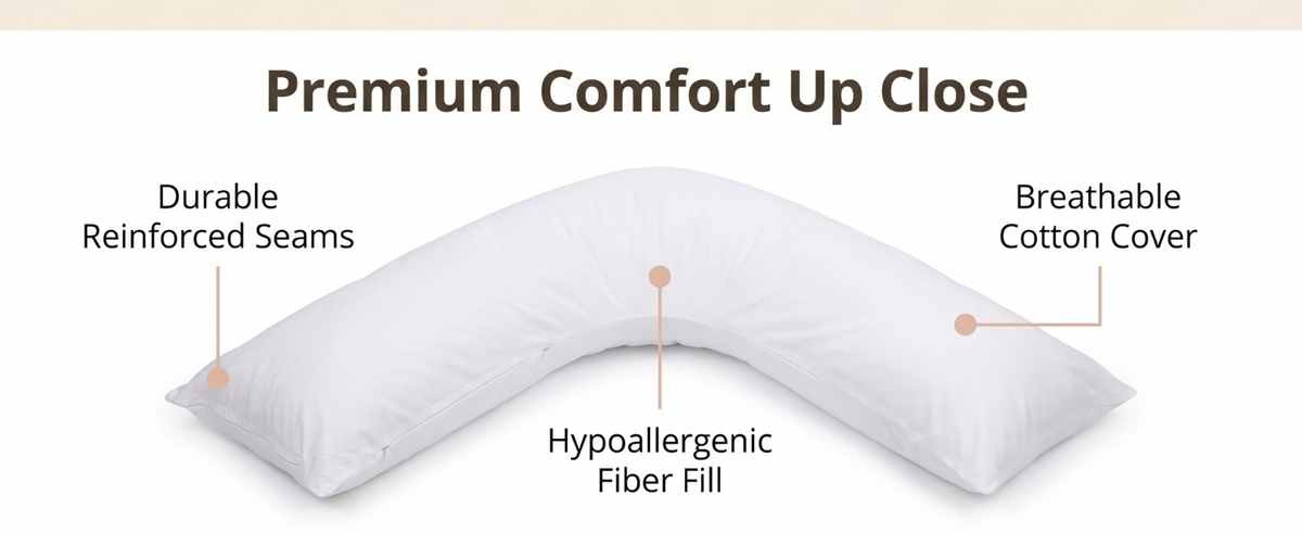 Boomerang Body Pillow - V-Shaped Side Sleeper - Superior Comfort, White - view 12