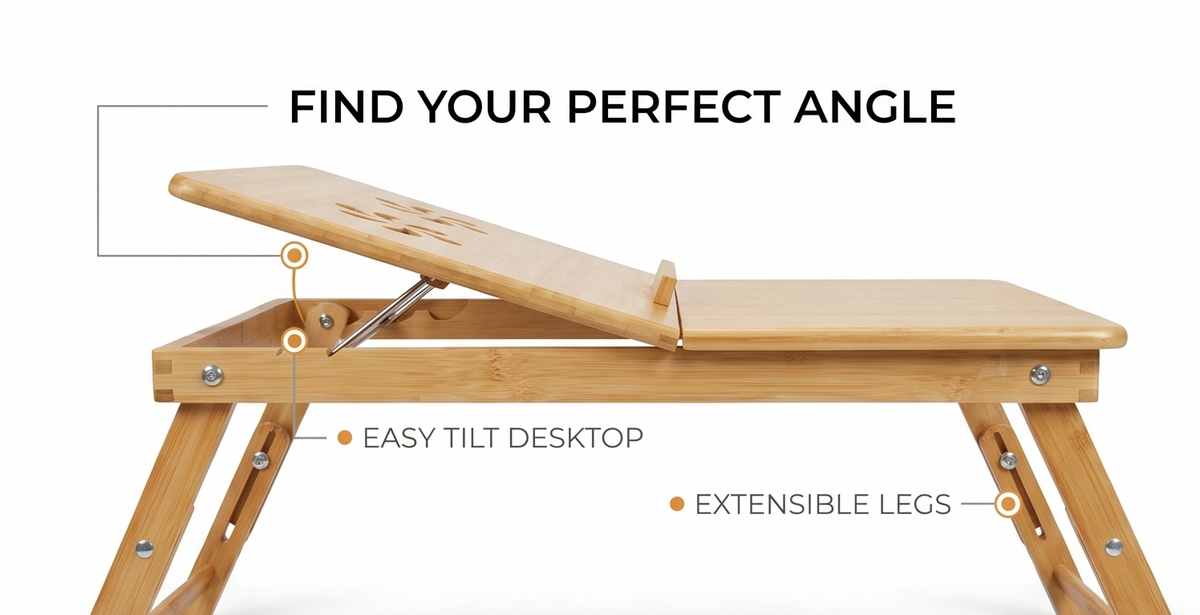 Bamboo Wood Laptop Desk - Multi-functional Laptop & Reading Stand with Internal Cooling Fa - view 13
