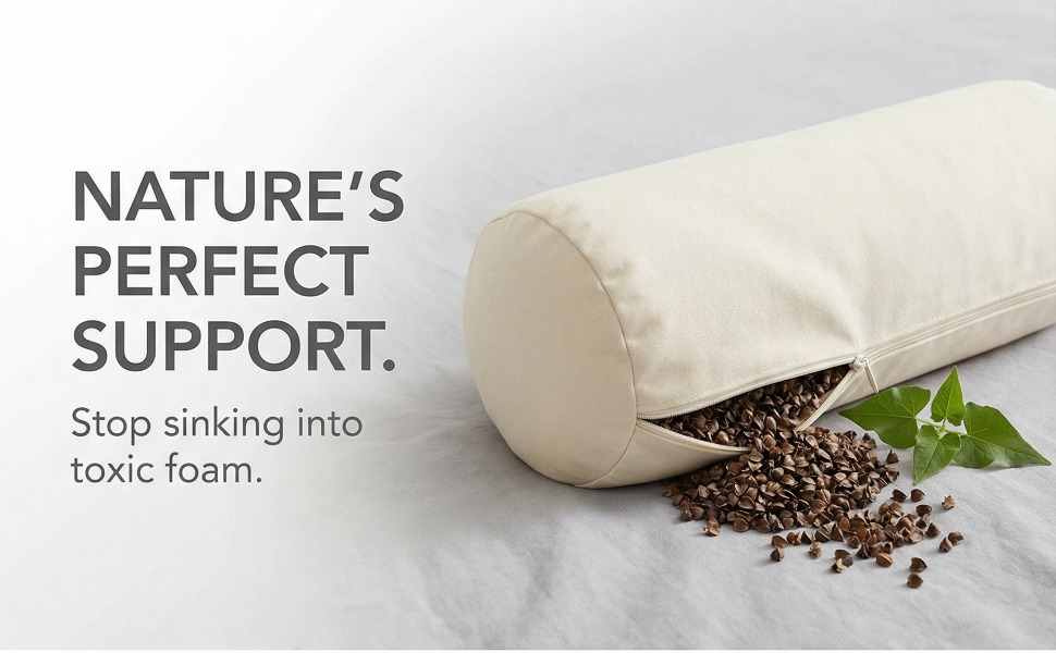 Organic Buckwheat Hull Bed Pillow - Stress And Neck Tension Relief - Bed Pillow, Cream - view 38