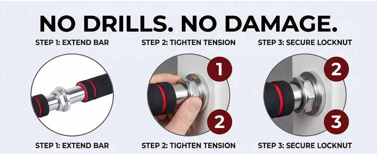 Iron Chin Up Bar Sraight Version - Pull Up Bar for In-Home Fitness - Mounts in All Residen - view 14