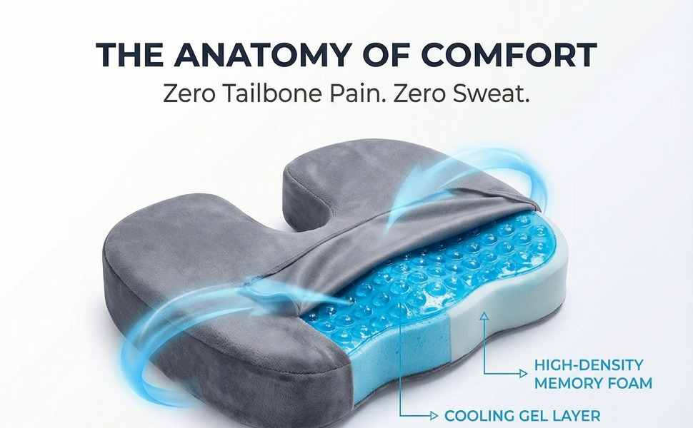 Coccyx Orthopedic Gel Enhanced Comfort Foam - Sciatica Relief - Seat Cushion - view 30