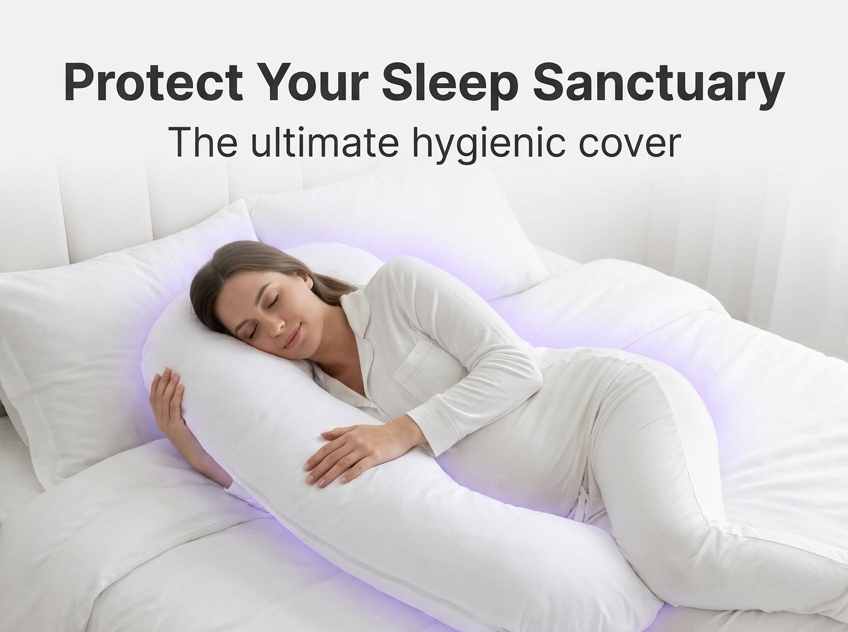 Allergen-Free Cover For C-Shaped Full Body Pillow - Stain Resistant - Pillow Cover, White - view 15