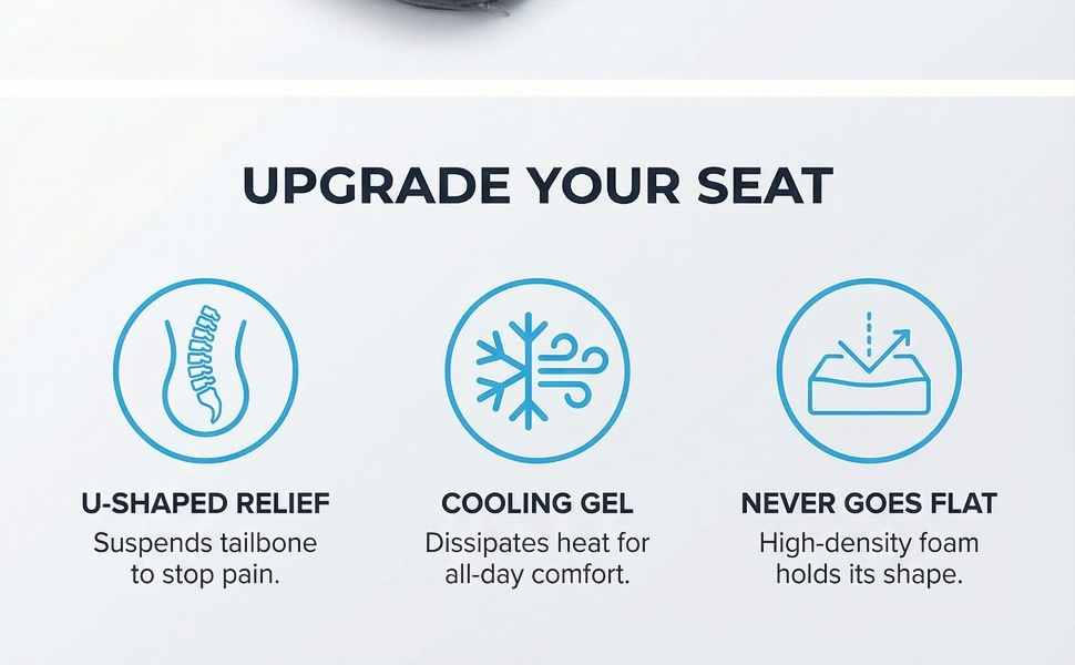 Coccyx Orthopedic Gel Enhanced Comfort Foam - Sciatica Relief - Seat Cushion - view 32