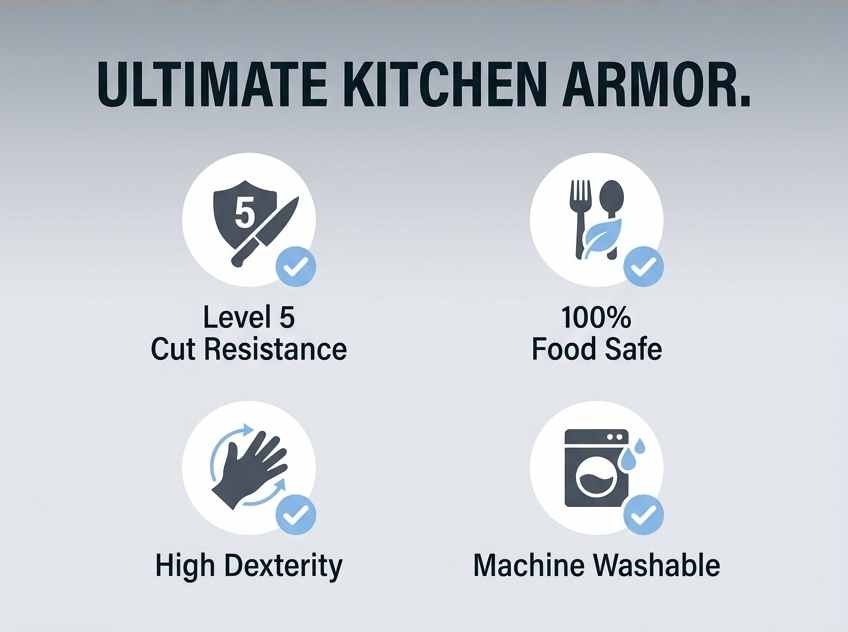 Kevlar No Cut Kitchen Gloves - Machine Washable - High Grade Polyethylene - Light Weight - view 64