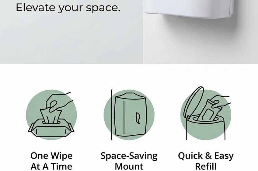Wipes Dispenser - Wall Mounted - Disinfectant - Contemporary Anti-Roping Design - view 32