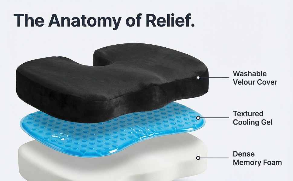 Coccyx Orthopedic Gel Enhanced Comfort Foam - Sciatica Relief - Seat Cushion - view 33