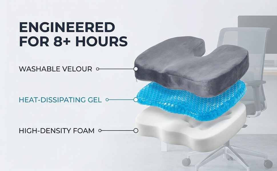 Coccyx Orthopedic Gel Enhanced Comfort Foam - Sciatica Relief - Seat Cushion - view 34