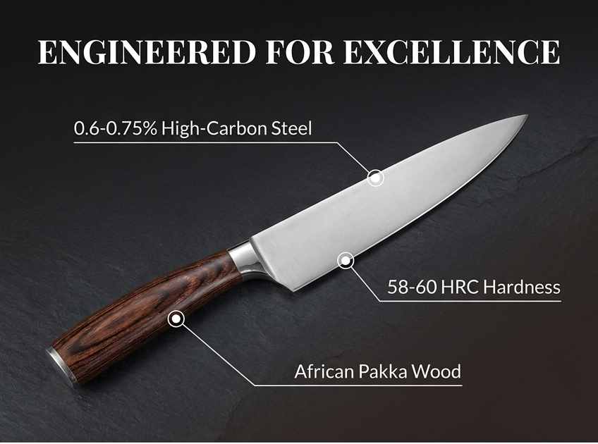 Koku Pro Japanese Knife - Pro 8" Sharp Chef Knife - Kevlar Gloves - Knife Set - view 17