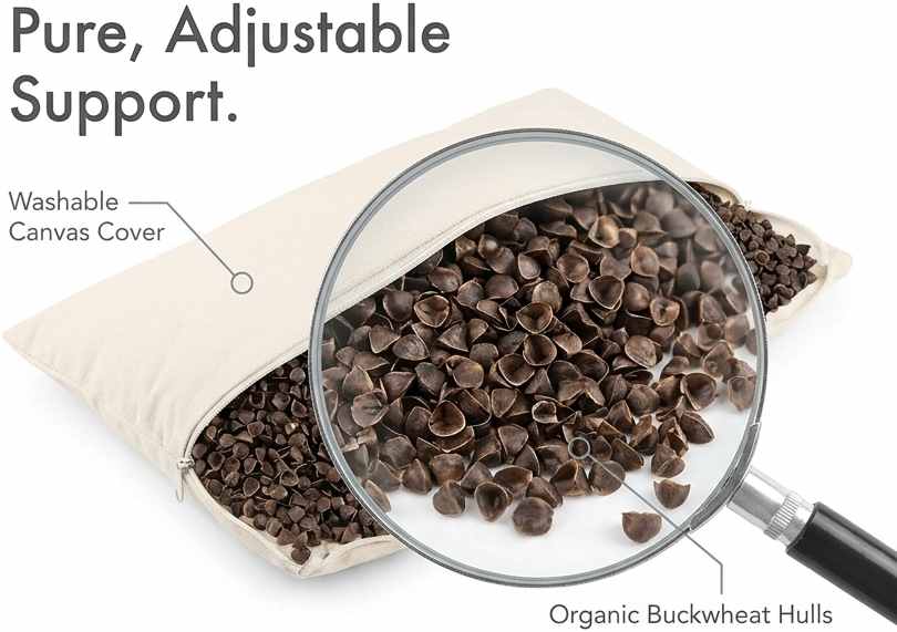 Organic Buckwheat Hull Bed Pillow - Stress And Neck Tension Relief - Bed Pillow, Cream - view 50