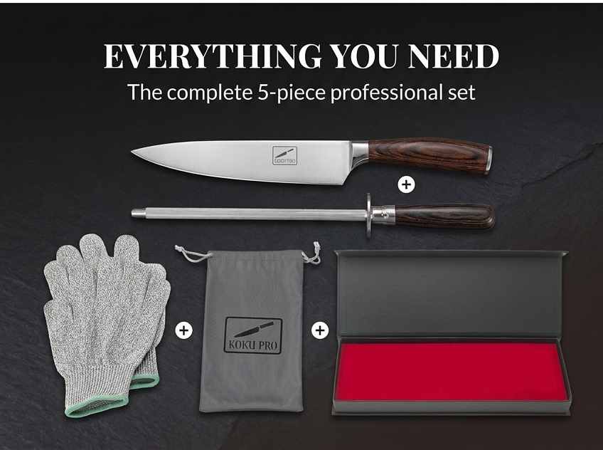 Koku Pro Japanese Knife - Pro 8" Sharp Chef Knife - Kevlar Gloves - Knife Set - view 18