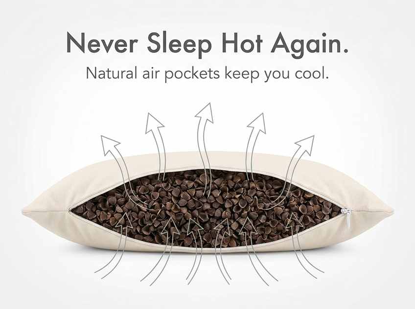 Organic Buckwheat Hull Bed Pillow - Stress And Neck Tension Relief - Bed Pillow, Cream - view 51