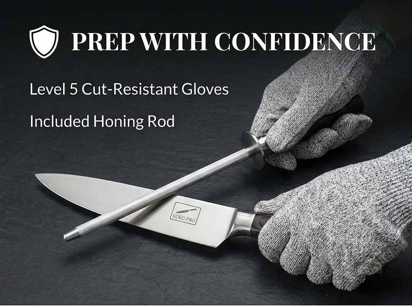 Koku Pro Japanese Knife - Pro 8" Sharp Chef Knife - Kevlar Gloves - Knife Set - view 19
