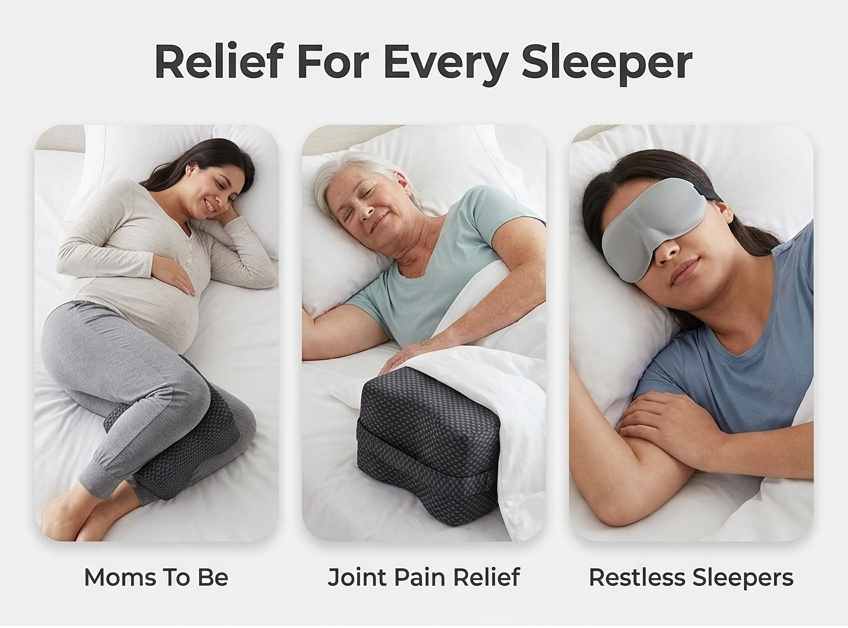 Leg and Knee Spacer Memory Foam Pillow W/Strap + Eye Mask - view 19