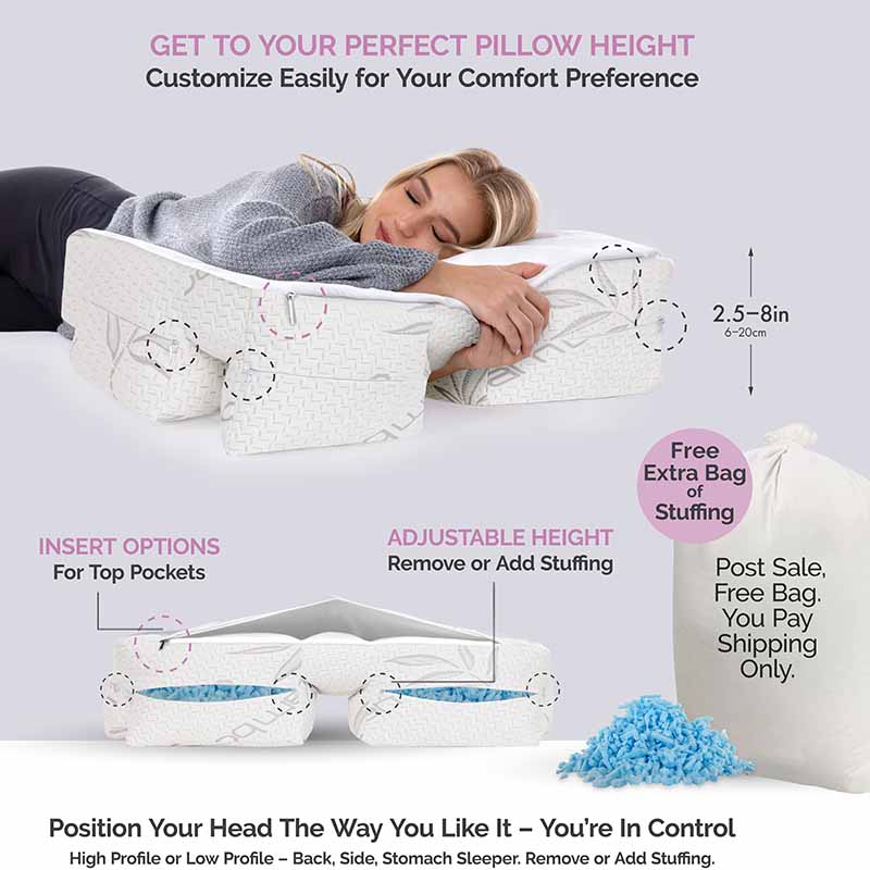 Customize Height Easily For Your Comfort Preference Pink wife pillow gift box with air-sealed memory foam stuffing, VIP program, 101-day money back.