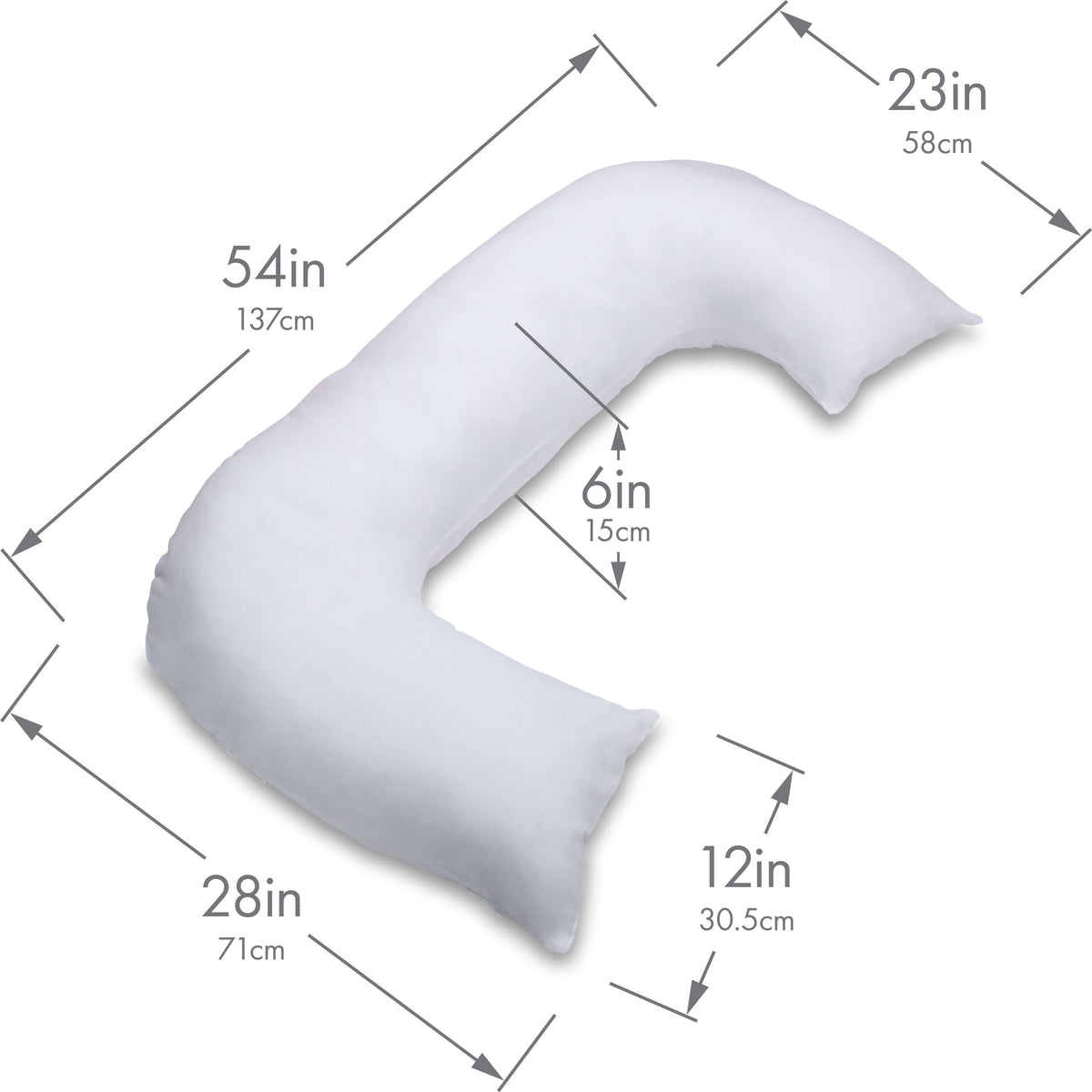 C-Shaped Full Body Pillow - Hypoallergenic Synthetic Fiber Fill - Unique Letter C Design - Body Pillow, White