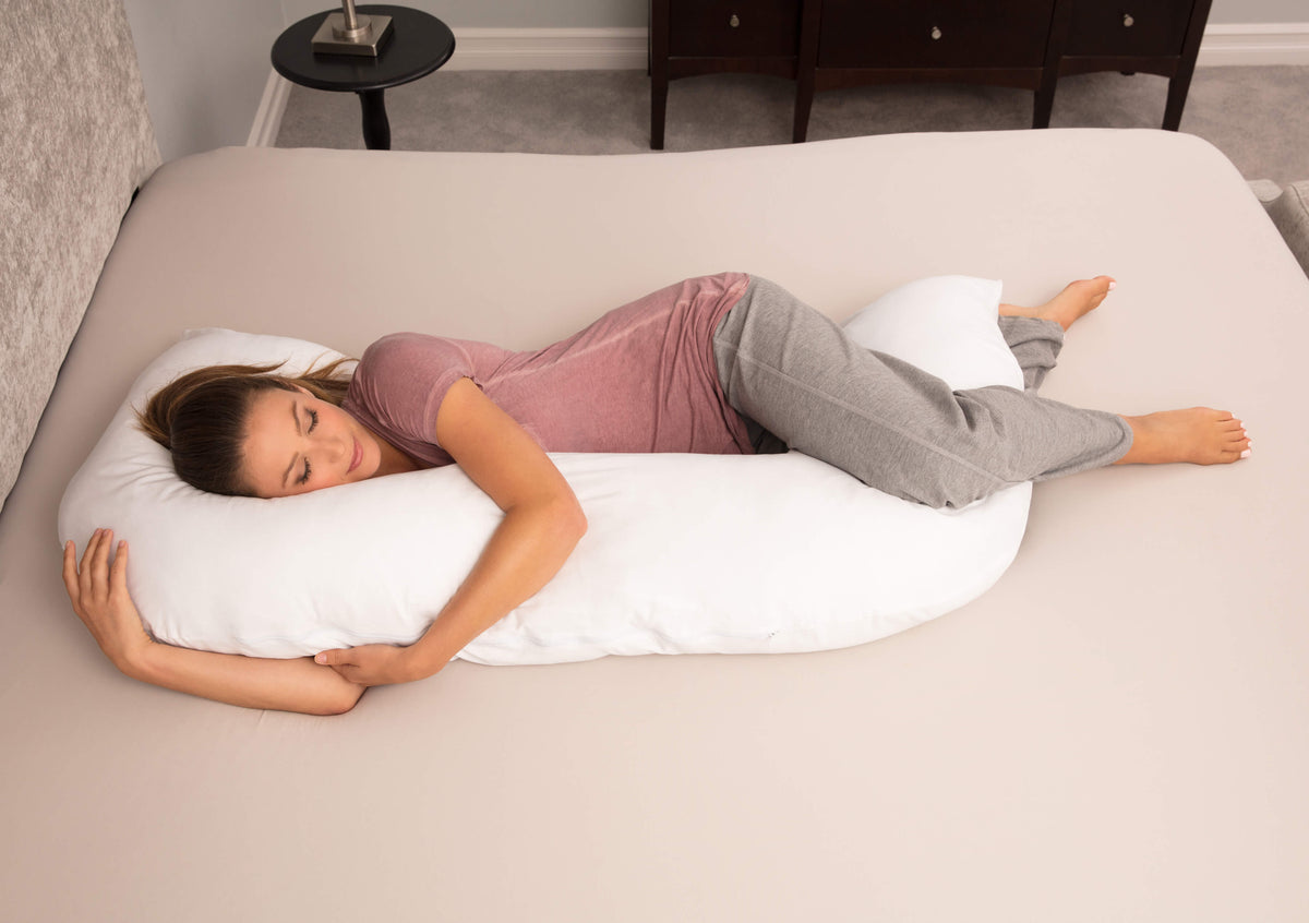 C-Shaped Full Body Pillow - Hypoallergenic Synthetic Fiber Fill - Unique Letter C Design - Body Pillow, White