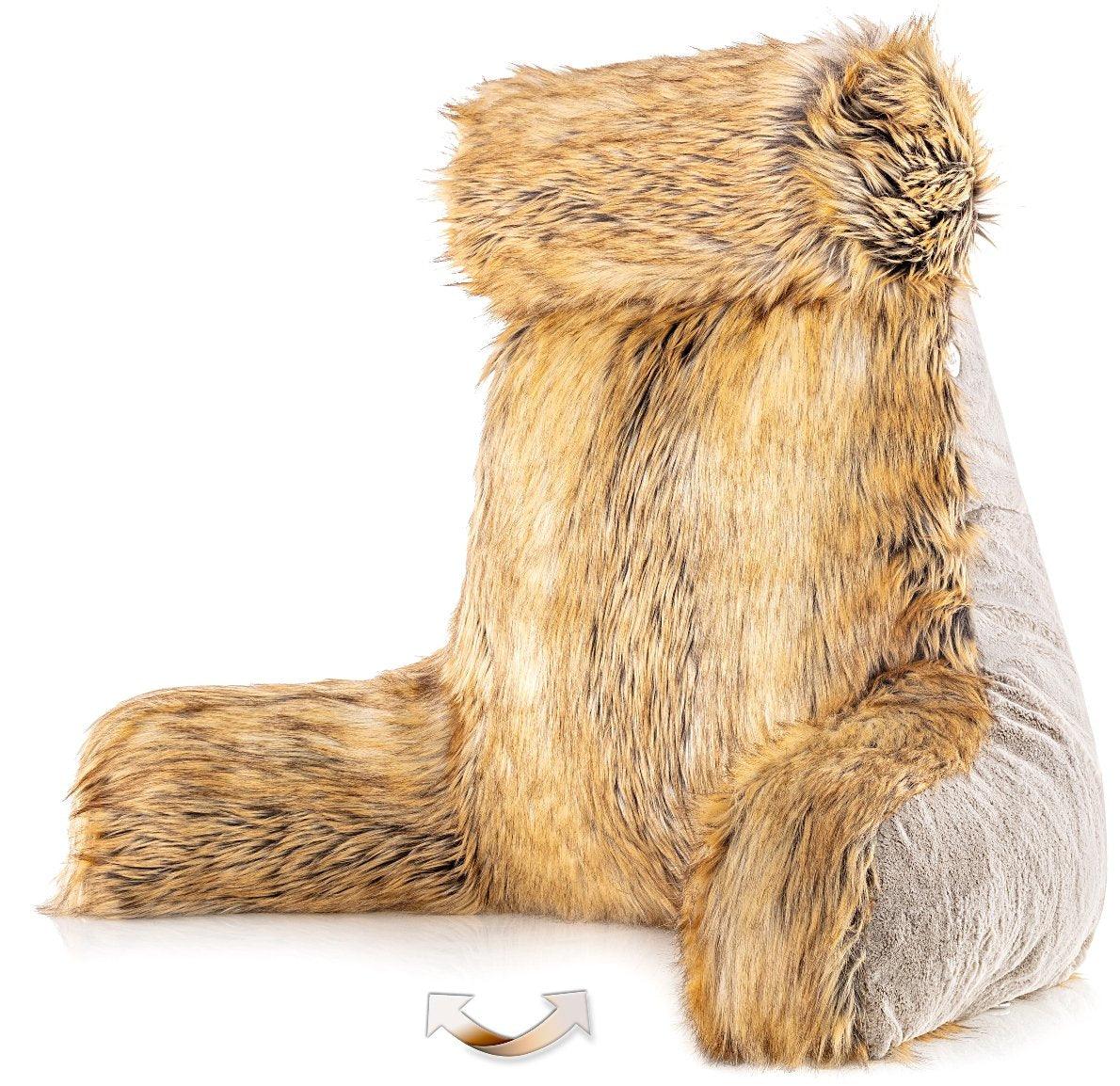 Medium Husband Pillow - Faux Fur Backrest - Memory Foam - Cover Reverses
