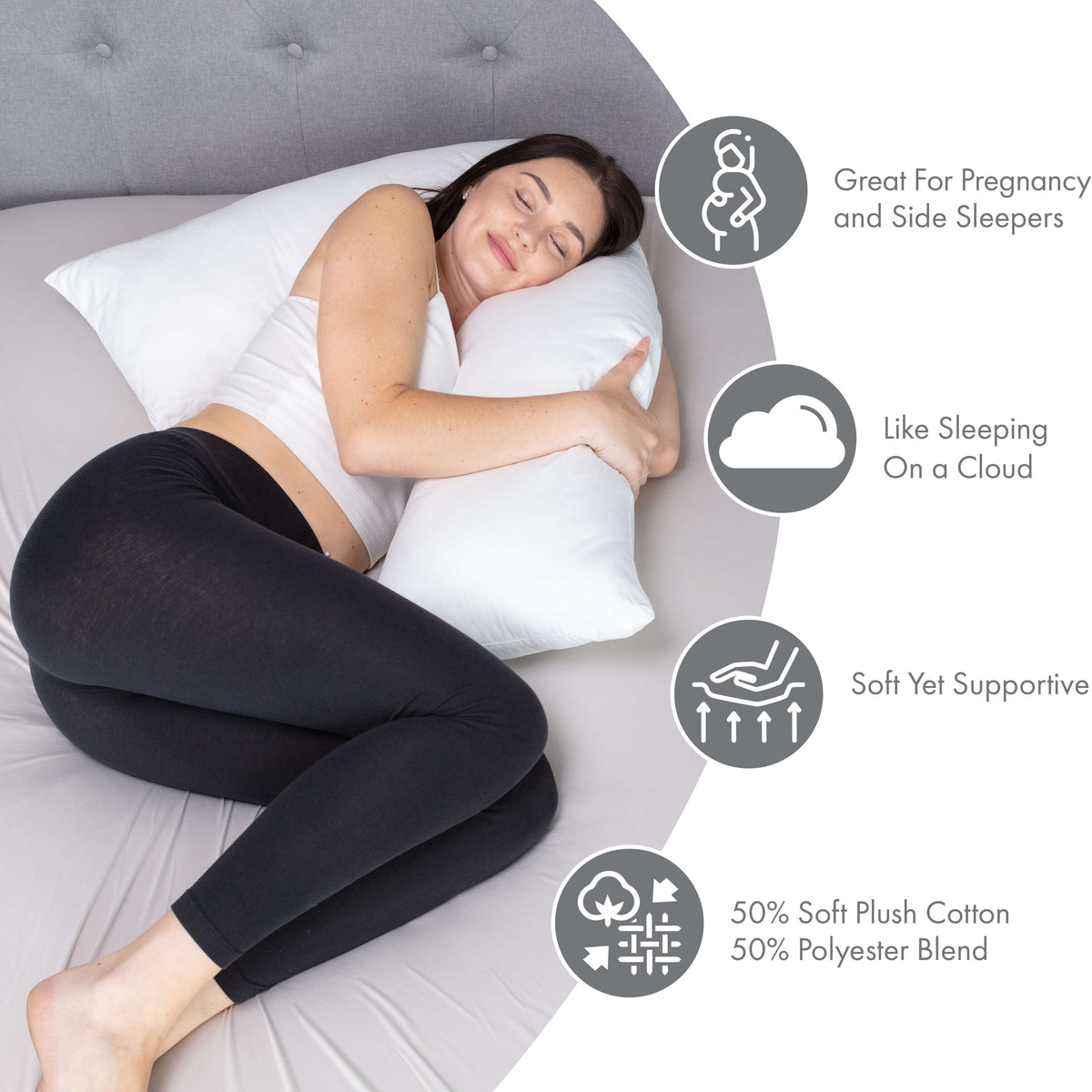 L-Shaped Body Pillow - Prenatal Pregnancy Pillow - Side Sleeper, Superior, White
