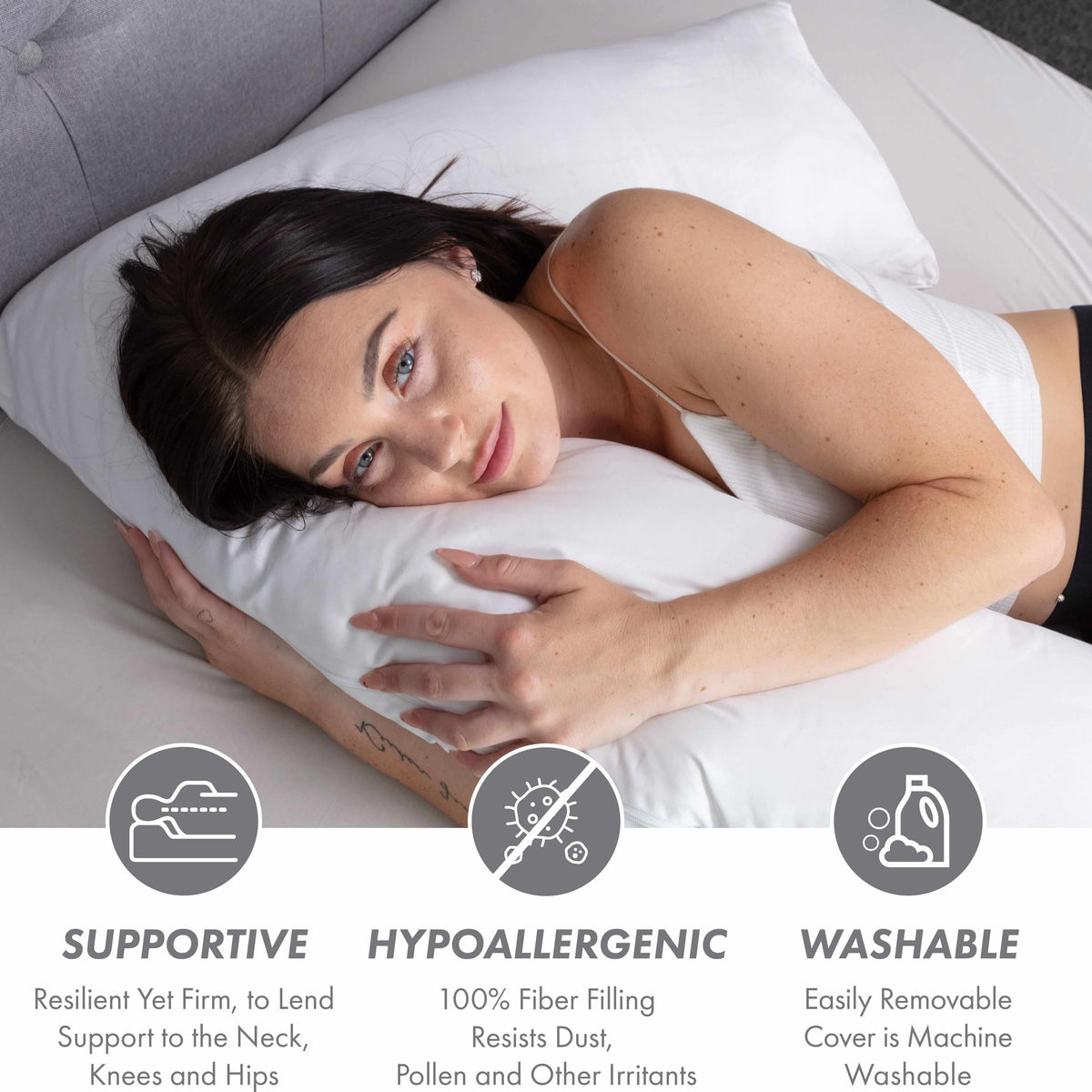 L-Shaped Body Pillow - Prenatal Pregnancy Pillow - Side Sleeper, Superior, White