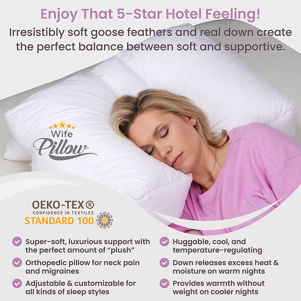 Down Feather Blended Topper for Wife Pillow: Flexible, adjustable, plush comfort for a better night's sleep.