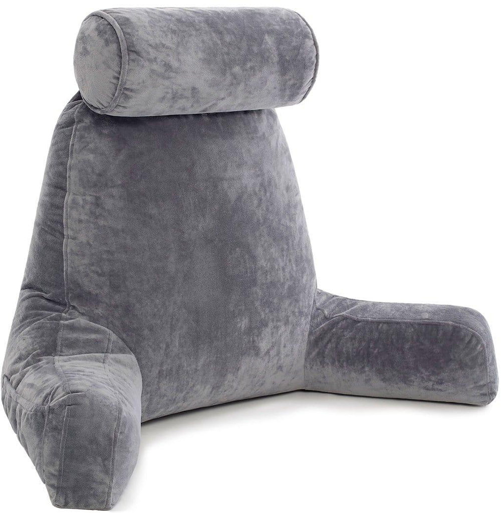 Husband Pillow XXL Dark Grey Backrest with Arms. Adult Reading Pillow  Shredded Memory Foam, Removable Microplush Cover & Neck Roll, Bed Rest Sit  Up