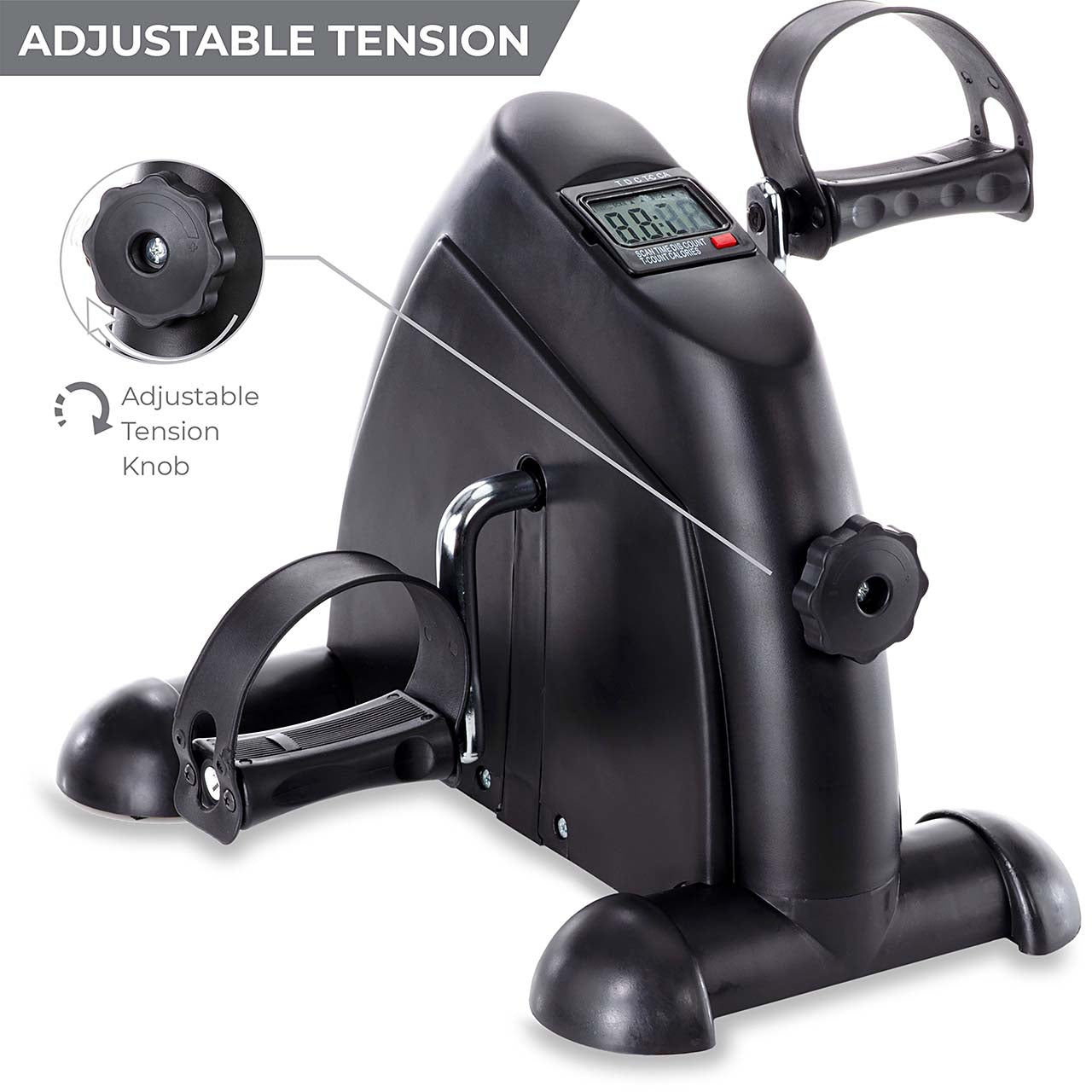 Silver Mini Pedal Exercise Bike with Digital Display — Adjustable