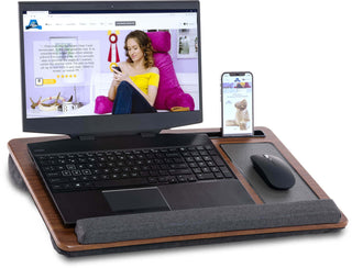 Husband Pillow - Bed Tray Desk, Adjustable Hard Wood PVC Desktop Lap Desk, Portable Laptop Table Stand Foldable Laptop Tray for Sofa Couch Floor - Brown